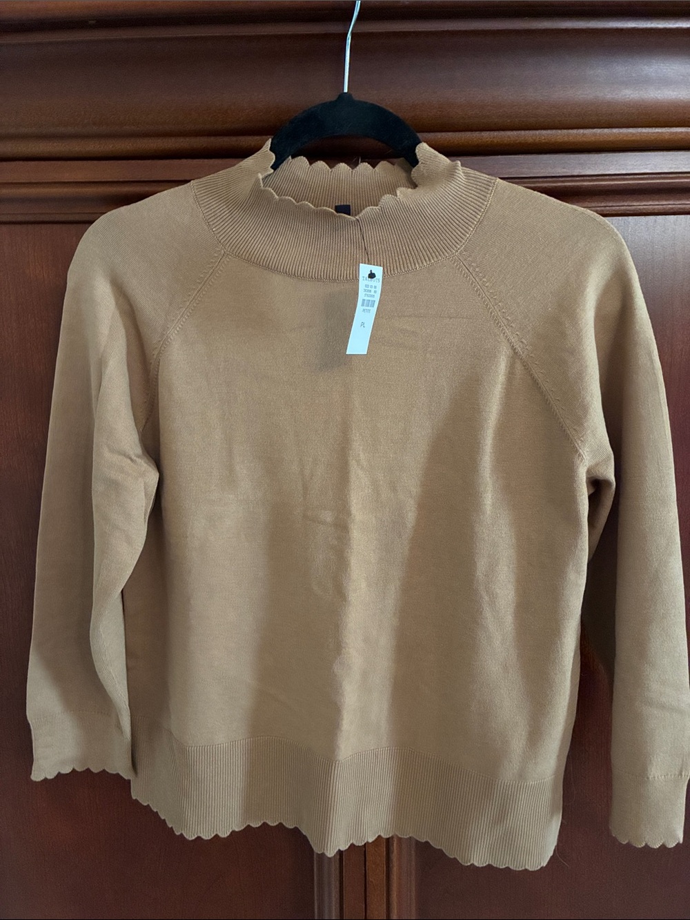 Talbots Scalloped Mock Neck Sweater - Camel